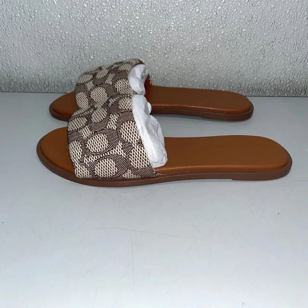 Coach Brown and Cream Signature Slide Sandals